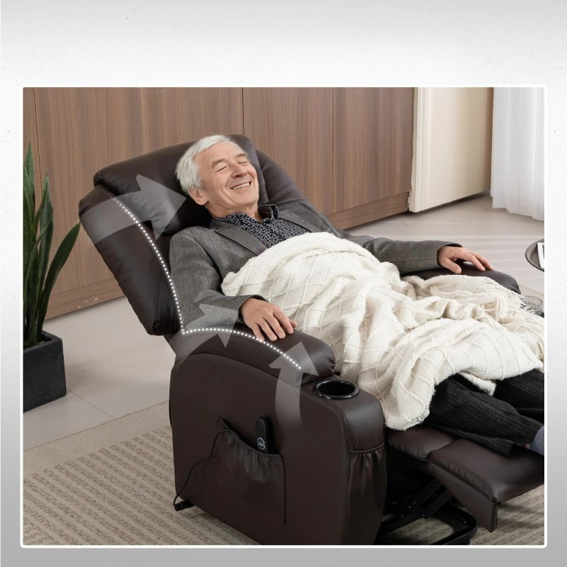 Nancy's Pomezia Sta op Stoel - Seniorenstoel - Relaxfauteuil - Opsta stoel - Donkerbruin - Kunstleer
