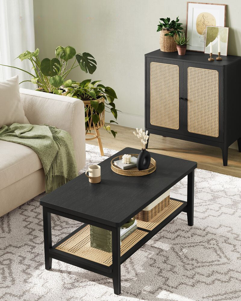 Nancy's Belgioioso Salontafel - Koffiertafel - Zwart / Rotan - 100 x 55 x 45 cm