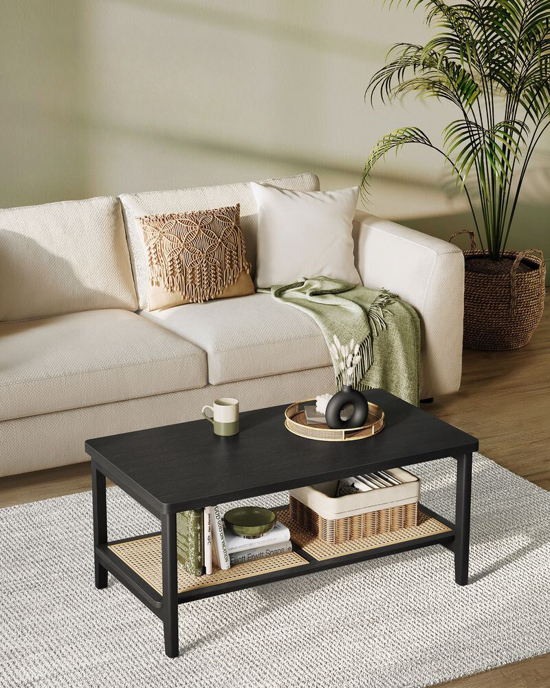 Nancy's Belgioioso Salontafel - Koffiertafel - Zwart / Rotan - 100 x 55 x 45 cm