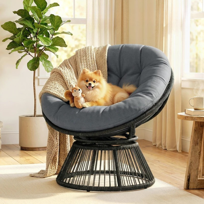 Nancy's Sampeyre Loungestoel - Draaistoel - Buitenstoel - Tuinstoel - Grijs - Rotan - ± 95 x 80 x 85 cm