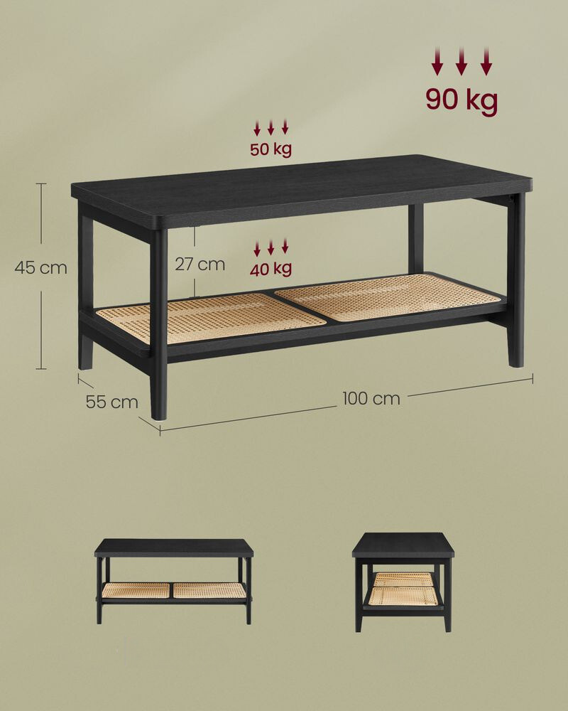 Nancy's Belgioioso Salontafel - Koffiertafel - Zwart / Rotan - 100 x 55 x 45 cm