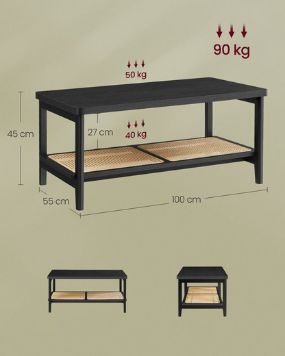 Nancy's Belgioioso Salontafel - Koffiertafel - Zwart / Rotan - 100 x 55 x 45 cm