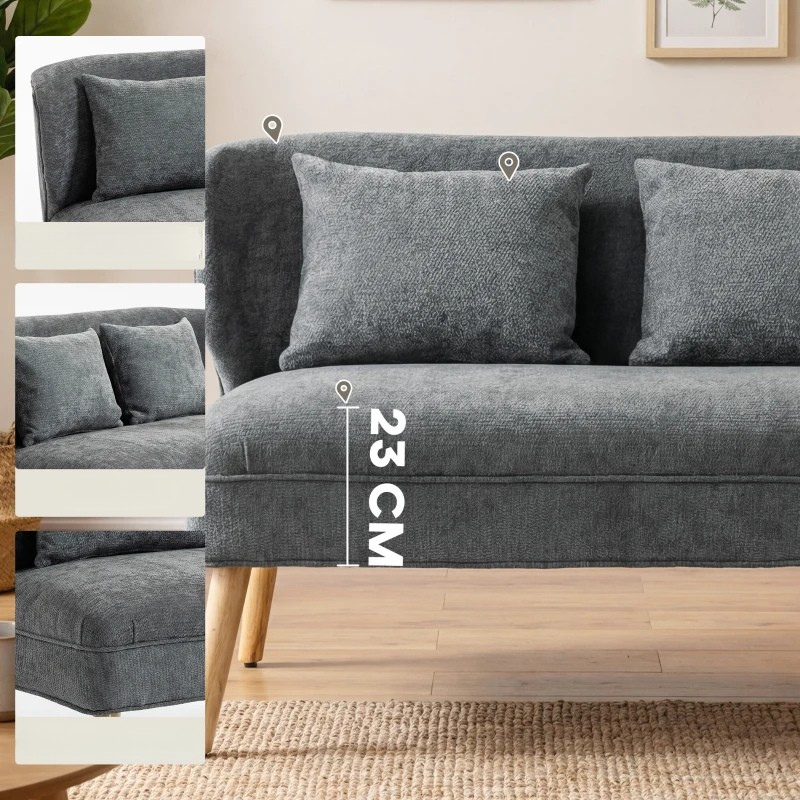 Nancy's Sepino 2-Zitsbank - Tweezitsbank - Woonkamerbank - Zitbank - Grijs - Chenille - ± 115 x 65 x 80 cm
