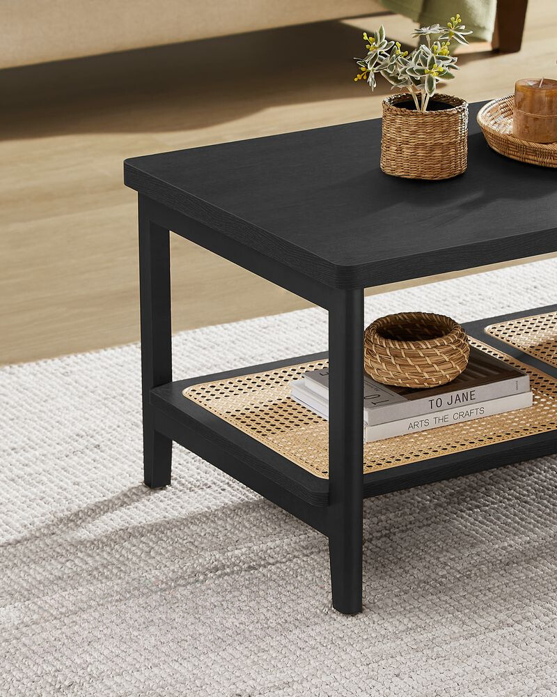 Nancy's Belgioioso Salontafel - Koffiertafel - Zwart / Rotan - 100 x 55 x 45 cm