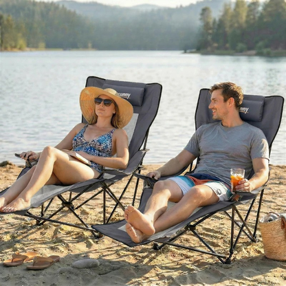 Nancy's Soliera Kampeerstoelen - Set van 2 - Campingstoelen - 4 Ligstanden - Opvouwbaar - Grijs / Zwart