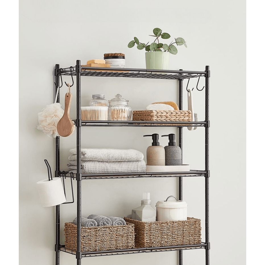 Nancy's Bentivoglio Toiletkast - Toilet Meubel - Badkamerrek - Wasmachinerek - Zwart - Staal - ± 60 x 30 x 175 cm