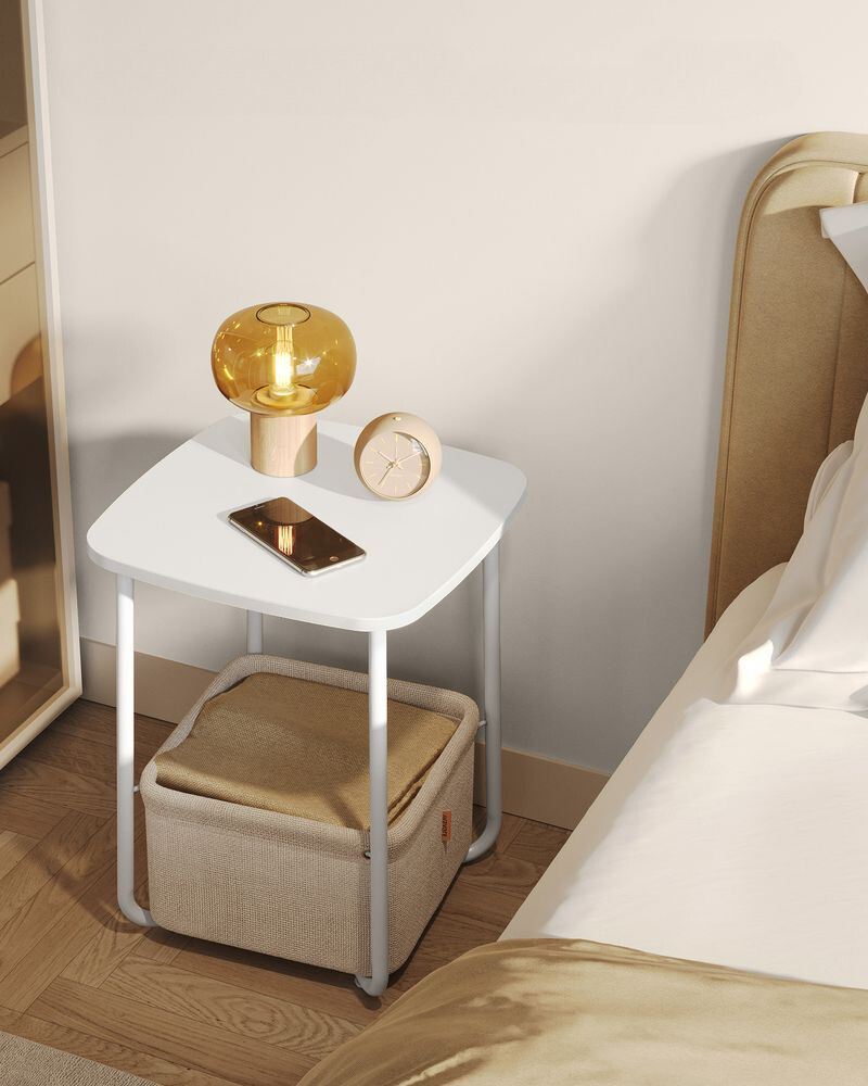 Nancy's Bedonia Bijzettafel - Salontafel - Nachtkastje - Vierkant - Wit / Camel bruin - 40 x 40 x 50 cm