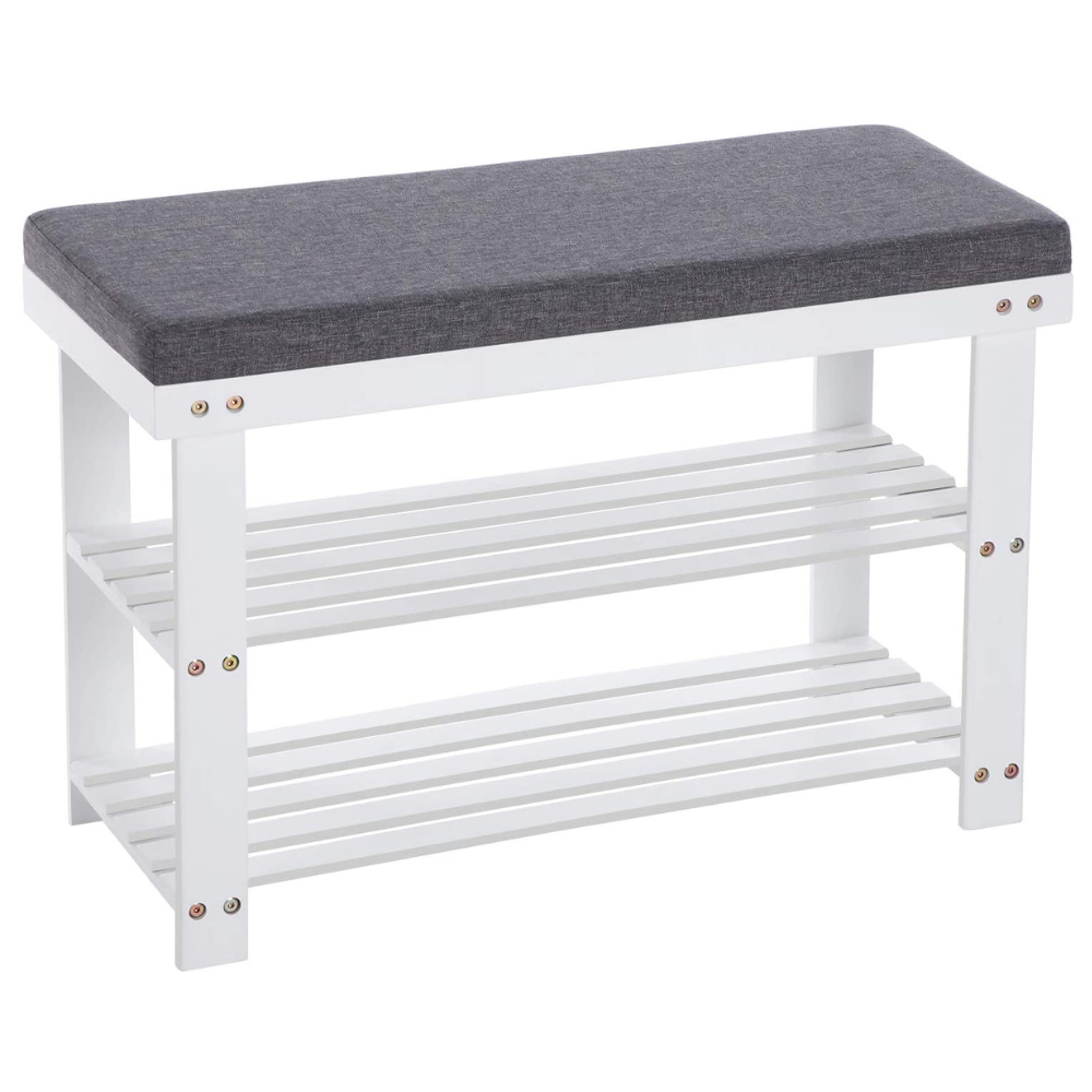 Nancy's Greenhill Schoenenbank - Schoenenrek - Wit / Grijs - Bamboe - ± 70 x 30 x 50 cm