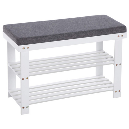 Nancy's Greenhill Schoenenbank - Schoenenrek - Wit / Grijs - Bamboe - ± 70 x 30 x 50 cm