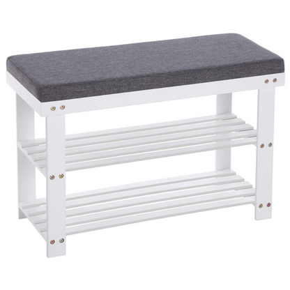 Nancy's Greenhill Shoe Bench - Shoe Rack - Bamboo - 2 Shelves - Seat - Gray - 71 x 29 x 49 cm 