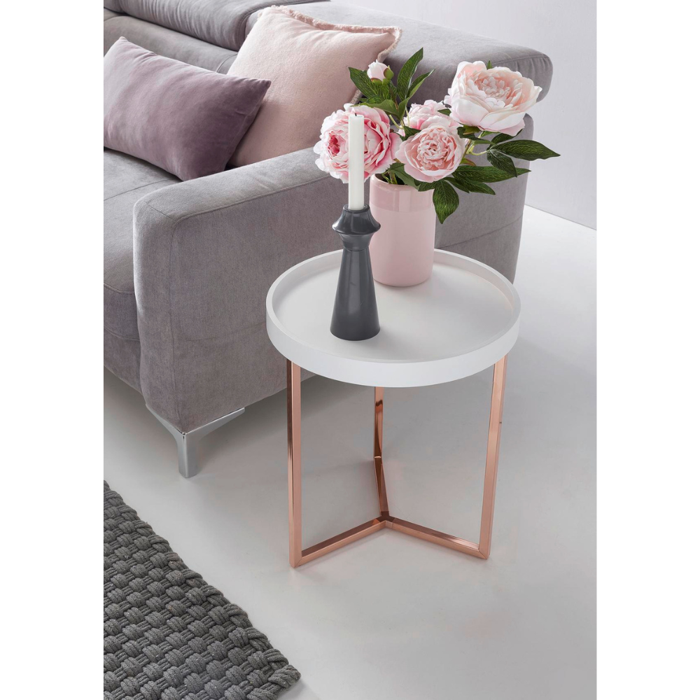 Second chance Wohnling Side table 40cm - White - Copper - Tray table - Coffee table