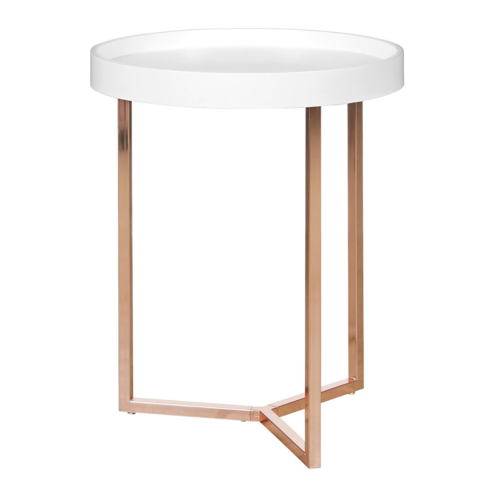 Deuxième chance Wohnling Table d'appoint 40cm - Blanc - Cuivre - Table plateau - Table basse