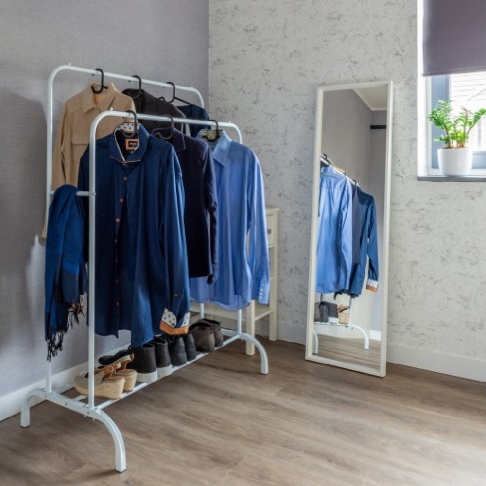 ELEGANCA Clothes rack - White - Metal - Clothes rack with 2 rods - Shoe shelf