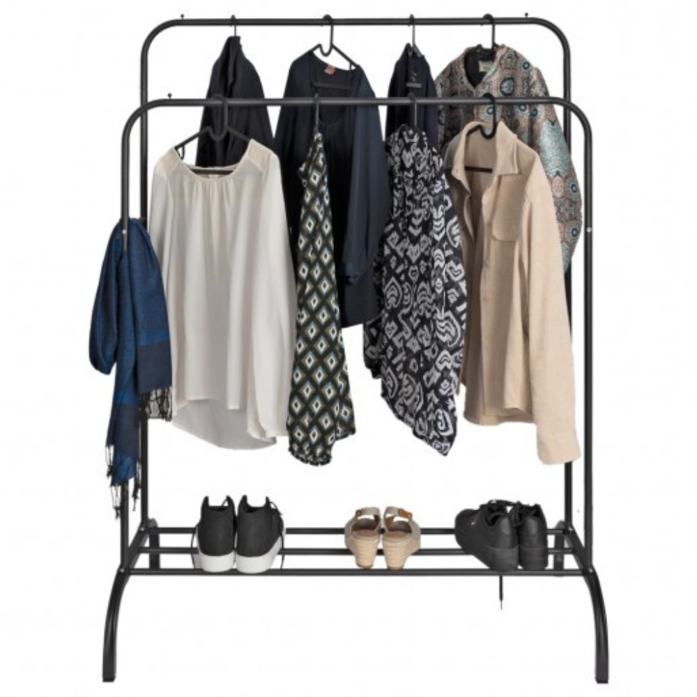 ELEGANCA Clothes rack - Black - Metal - Clothes rack with 2 rods - Shoe shelf