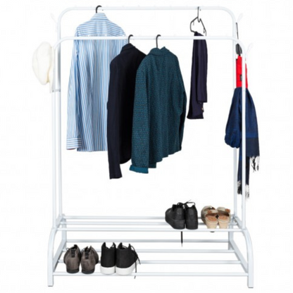 Eleganca Clothes rack with rods and hooks - White - Steel - 2 Shoe shelves