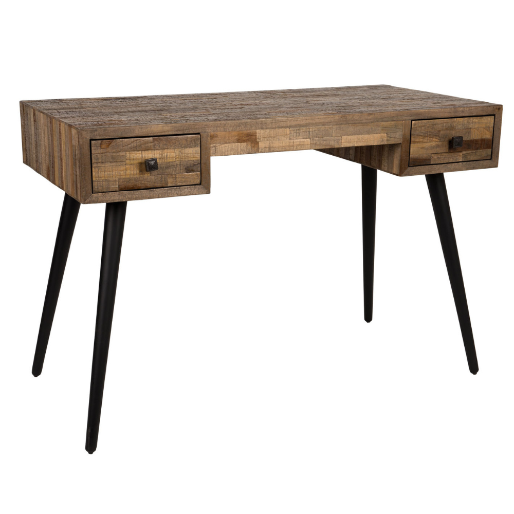 Nancy's Delavan Bureau - Computertafel - Laptoptafel - Bruin / Zwart - Teak / Staal - ± 110 x 55 x 75 cm