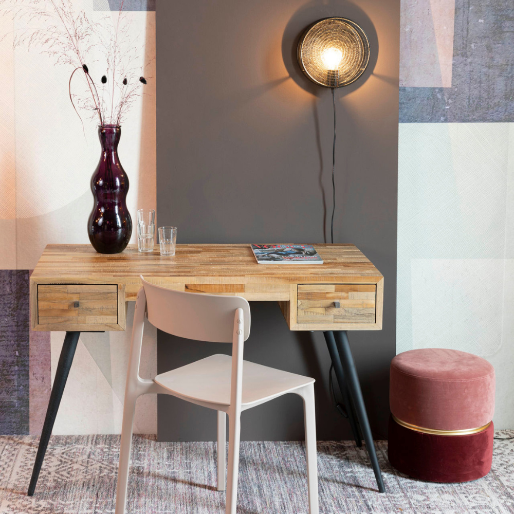 Nancy's Delavan Bureau - Computertafel - Laptoptafel - Bruin / Zwart - Teak / Staal - ± 110 x 55 x 75 cm