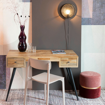 Nancy's Delavan Bureau - Computertafel - Laptoptafel - Bruin / Zwart - Teak / Staal - ± 110 x 55 x 75 cm