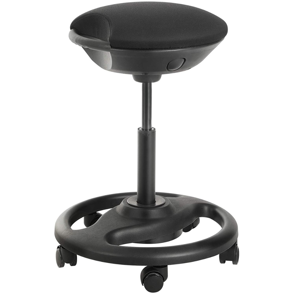 Tabouret de travail Nancy's Hazelgrove - Ergonomique - Sur roulettes - Inclinable - Hauteur réglable - Rotatif - Noir - Tissu - Nylon - Fer - 50 x 50 x 55-73 cm 