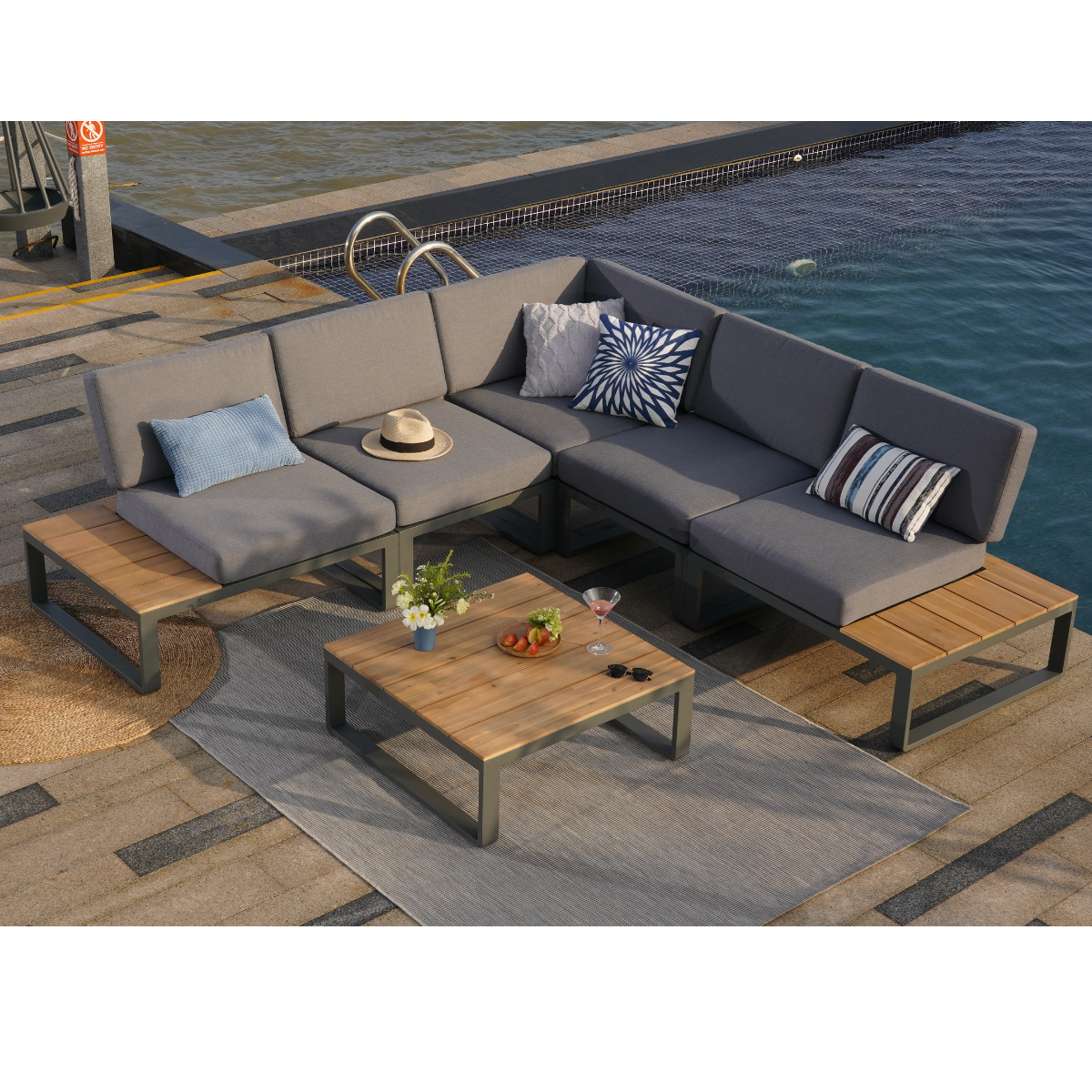 Nancy's Albufeira Hoek Loungeset - Tuinset - Lounge Set - Acacia - Antraciet