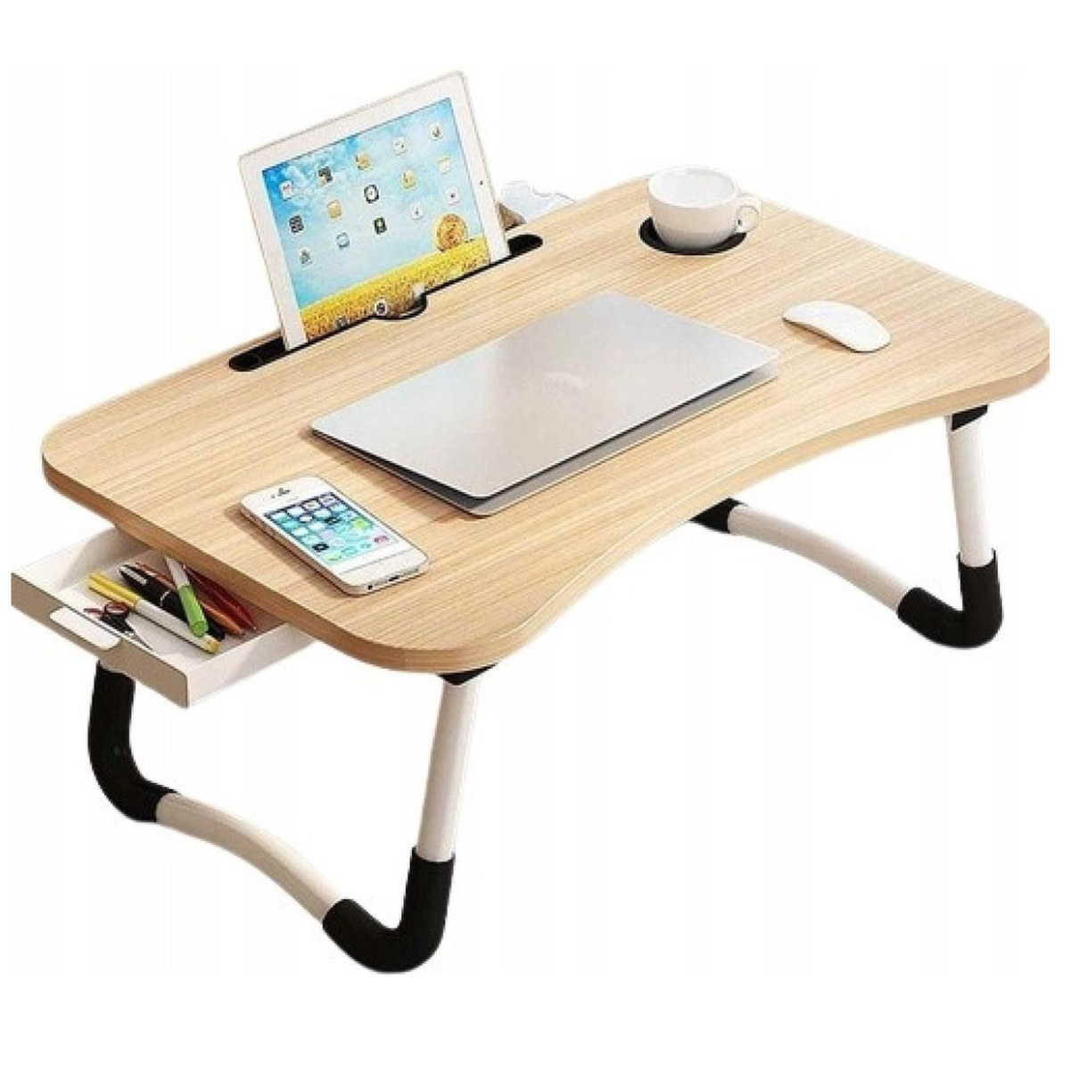 Eleganca Foldable Laptop Table Bedside Table Light Brown