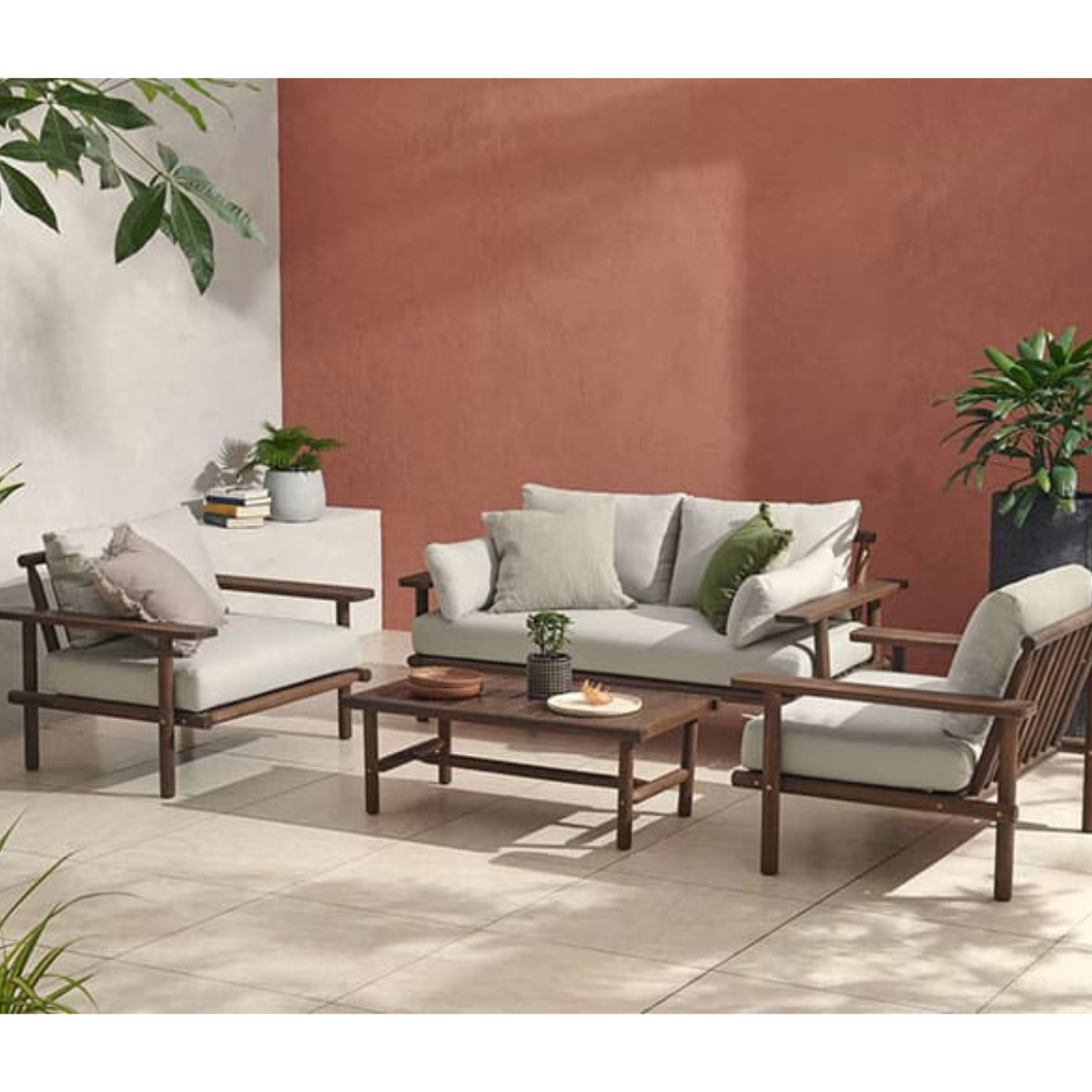 Nancy's Laruna Lounge Set - 4-delige Tuinset - Loungeset - Acacia - Wit