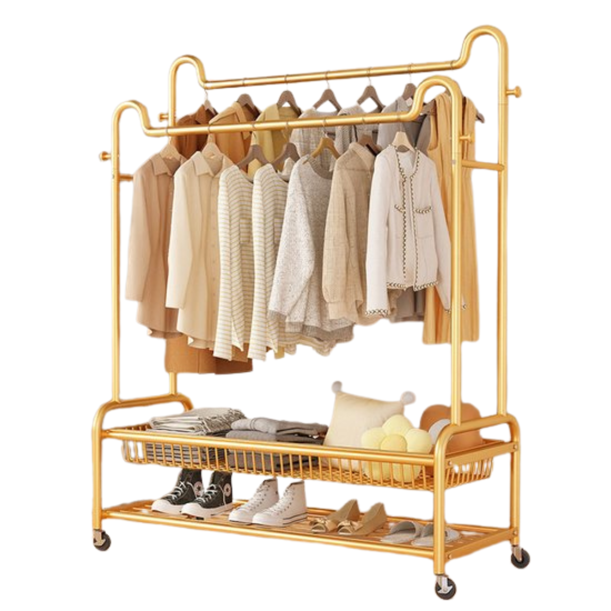 Eleganca Kledingrek XXL op wieltjes - Garderoberek - Kledingstang - Goud - Staal - 150 x 45 x 170 cm