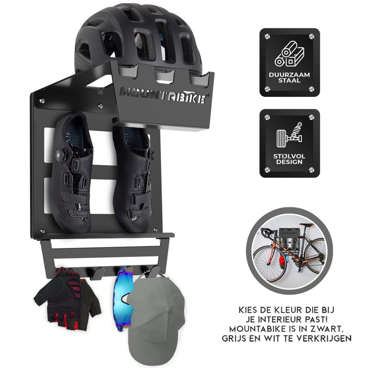 Mountabike WAVE Support mural pour vélo Comprend des crochets pour accessoires de vélo Noir