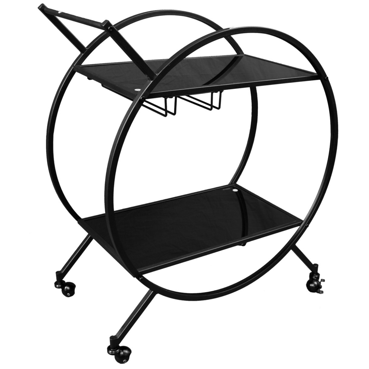 Eleganca Chariot de bar avec plateaux en verre noir Chariot de service à 2 niveaux Noir