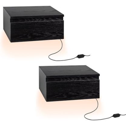 Casamoda Zwevend Nachtkastje - Set van 2 - Verstelbare LED-Verlichting - Zwart - ± 40 x 35 x 20 cm