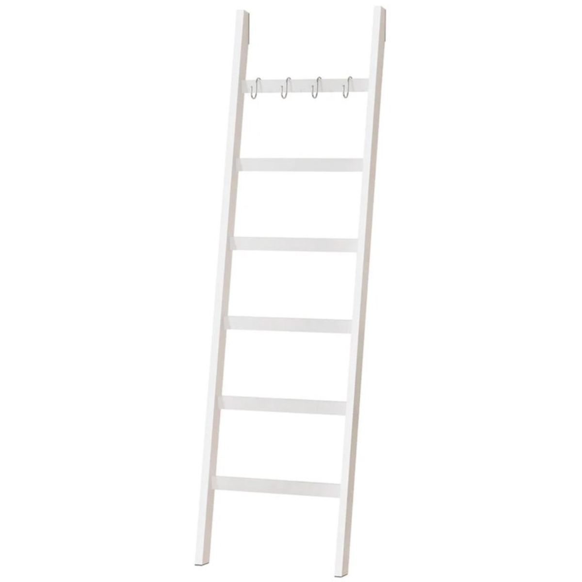 Nancy's Eleganca Handdoekladder - Handdoekrek - ecoratieve Ladder met 5 Ophanghaakjes - Wit - Bamboe - 60 x 170 cm