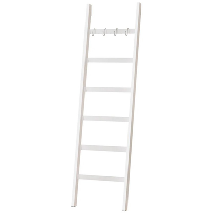 Nancy's Eleganca Handdoekladder - Handdoekrek - ecoratieve Ladder met 5 Ophanghaakjes - Wit - Bamboe - 60 x 170 cm