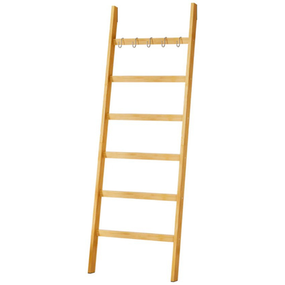 Nancy's Eleganca Handdoekladder - Handdoekrek - Decoratieve Ladder met 5 Ophanghaakjes - Bamboe - 60 x 170 cm