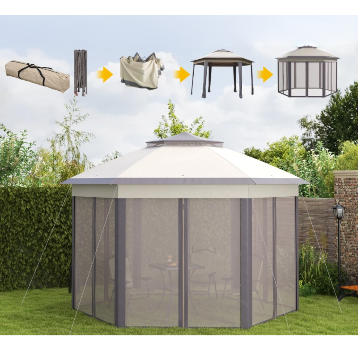 Nancy's Precious Paviljoen - Party tent - Tuin Paviljoen - Beige / Bruin - ± 400 x 340 cm
