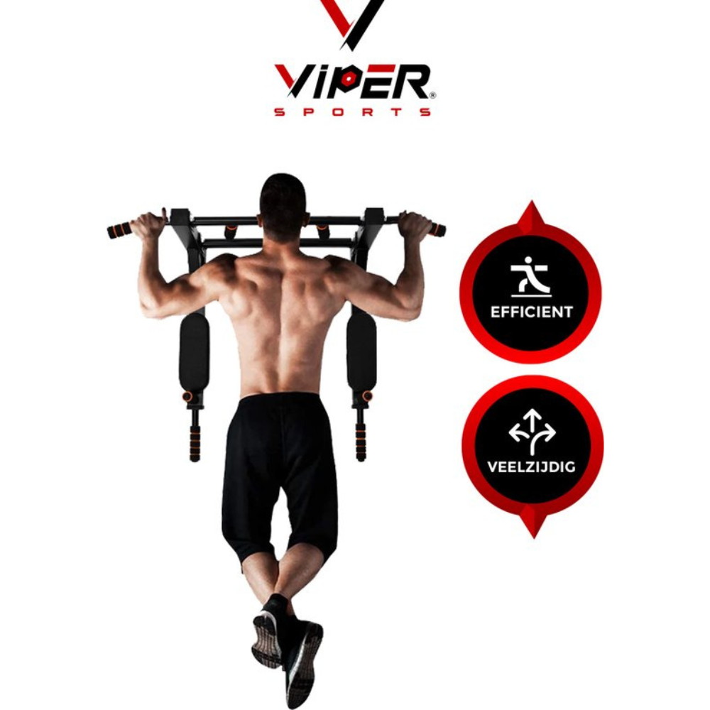 Viper Sports PullPower – Pull Up Bar – Optrekstang – Rug- & Armkussen – Anti-slip – Tot 120 kg - Metaal – Zwart/Rood