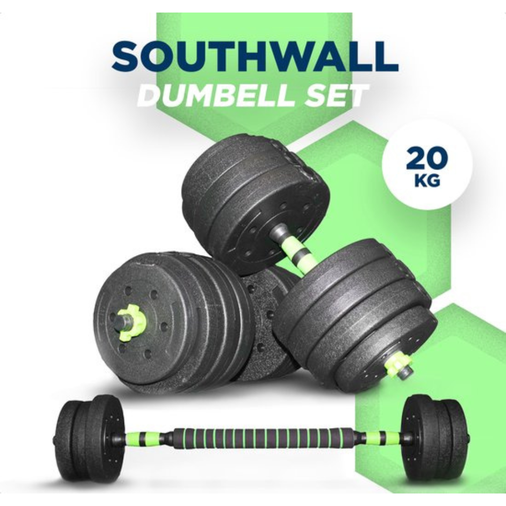 SOUTHWALL Dumbbells set adjustable with barbell up to 20kg Green