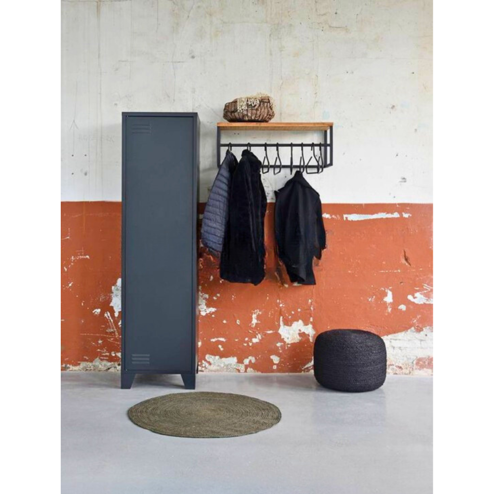 Nancy's Coat Rack Swing - Arrêt porte-manteau mural avec crochets - Crochets suspendus - Porte-manteaux - Industriel - Bois de manguier - Brut - Noir - 80 x 30 x 30 cm