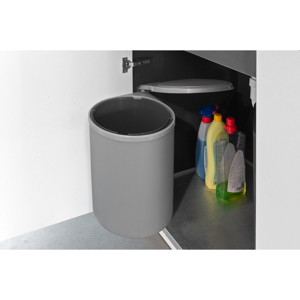 Inbouw prullenbak - Inbouw afvalemmer - Inbouw afvalbak - Inbouw vuilnisbak - 13 Liter rond Grijs