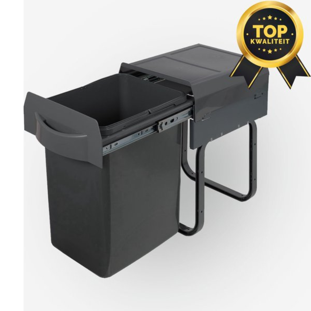 Eleganca Inbouw prullenbak - Inbouw afvalemmer - Inbouw afvalbak - Inbouw vuilnisbak - 20 Liter - Antraciet B26 x D37 x H41 cm