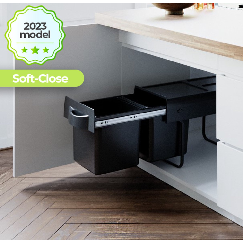 Eleganca Inbouw prullenbak - Inbouw afvalemmer - Inbouw afvalbak - Inbouw vuilnisbak - 2x16 Liter - Prullenbakken afval scheiden