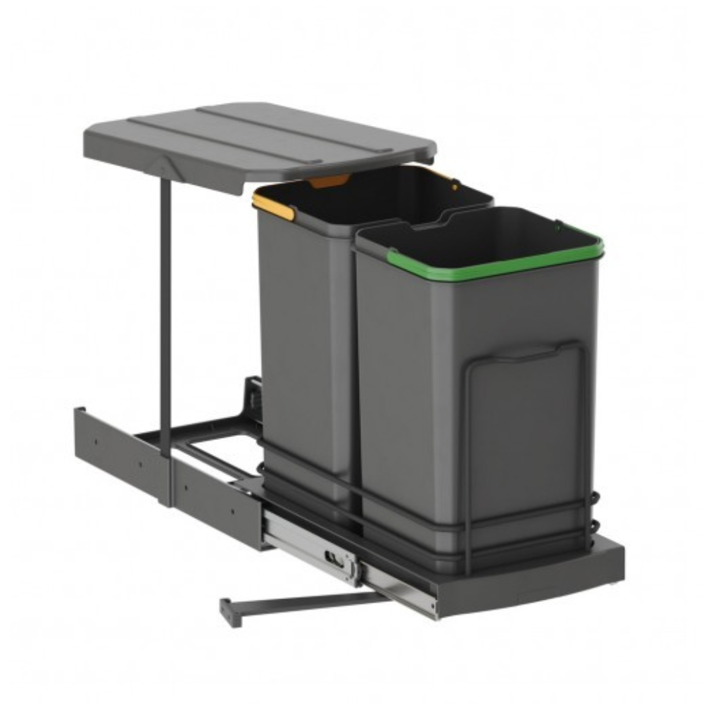 Inbouw prullenbak - Inbouw afvalemmer - Inbouw afvalbak - Inbouw vuilnisbak - Prullenbakken afval scheiden - 2x12 Liter met bodembevestiging en automatisch uittrekbaar