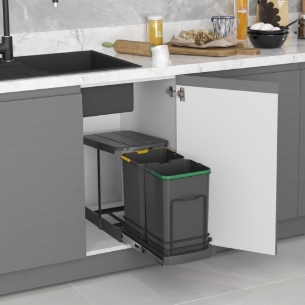 Built-in waste bin 2x12 liters with base mounting and automatically extendable