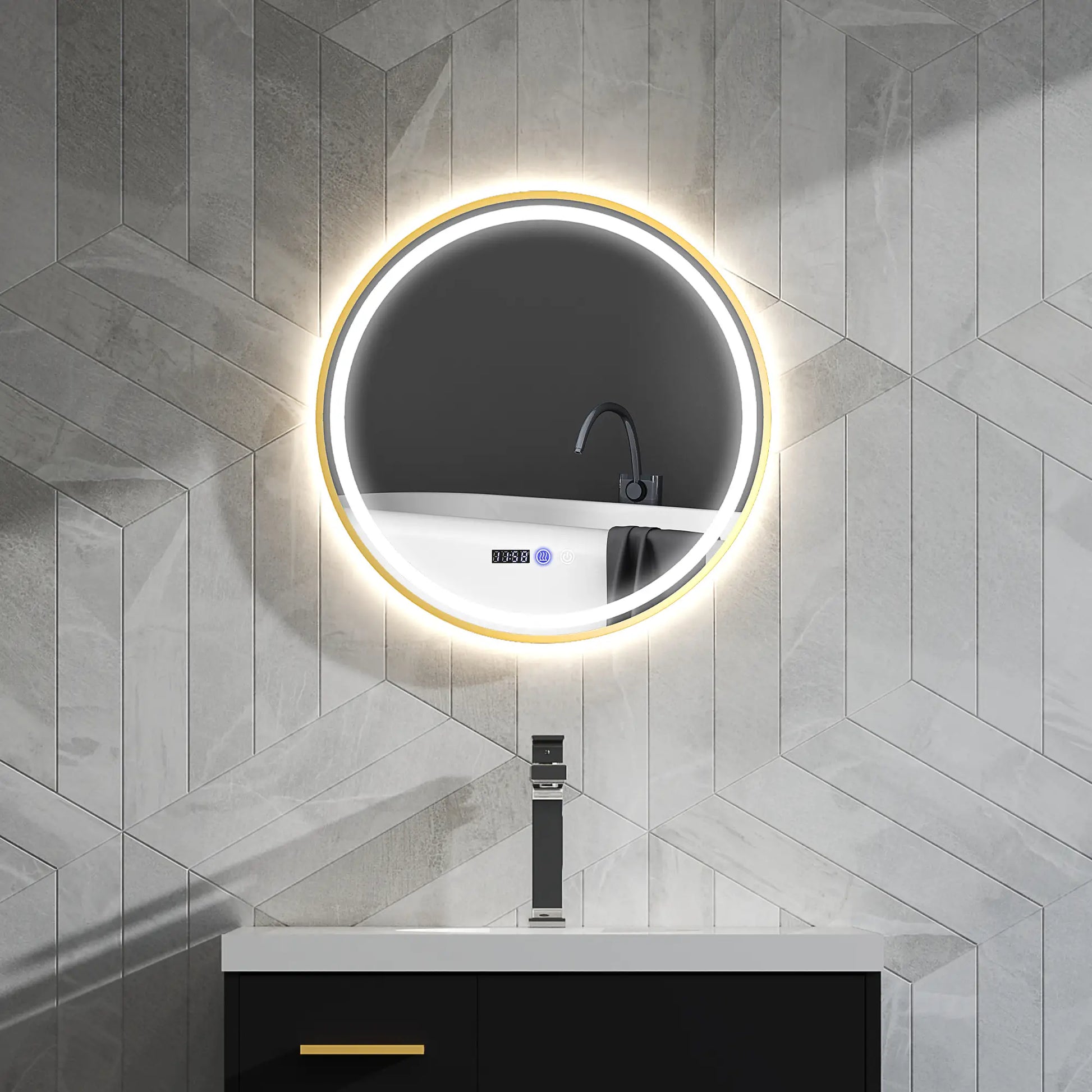 Nancy's Daone Badkamerspiegel - Spiegel met LED-Verlichting - Anticondensfunctie - Goud - Ø60 cm