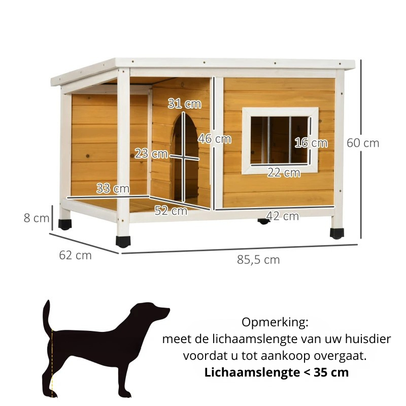 Nancy's Sorbolo Hondenhok - Hondenverblijf voor buiten - Veranda - Dennenhout - ± 85 x 60 x 60 cm