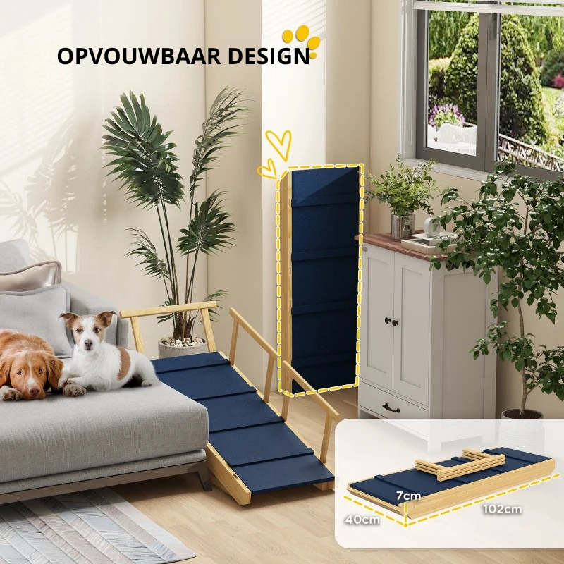 Nancy's Soriso Hondentrap - Dierentrap - Instelbare Hoogte - Antislip - Naturel Hout / Zwart