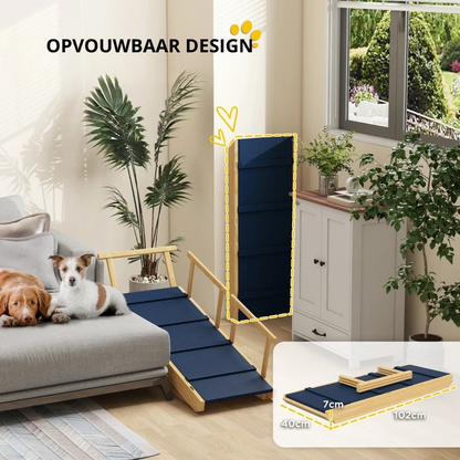 Nancy's Soriso Hondentrap - Dierentrap - Instelbare Hoogte - Antislip - Naturel Hout / Zwart