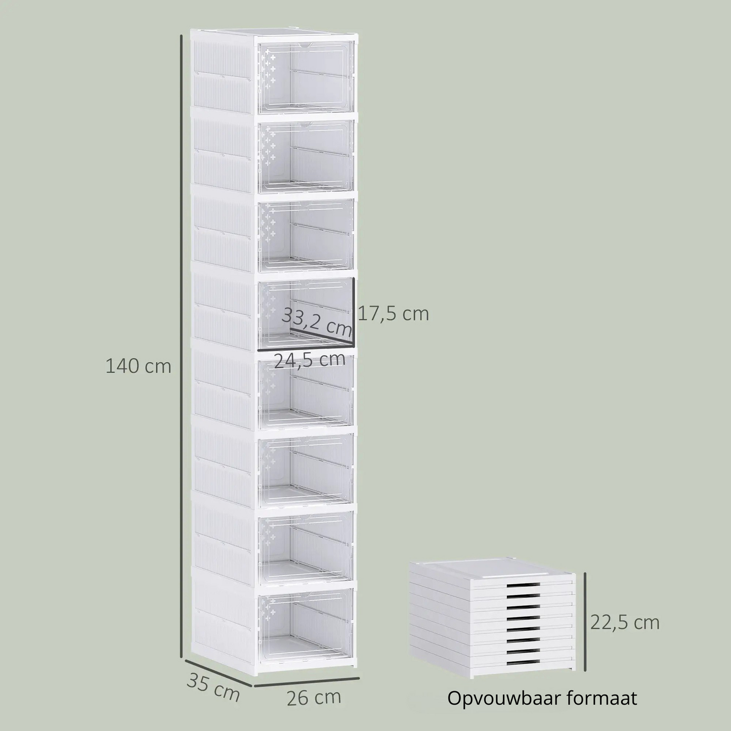 Nancy's Fiumicello Schoenenkast - Opbergkast voor Schoenen - Wit - ± 25 x 35 x 140 cm