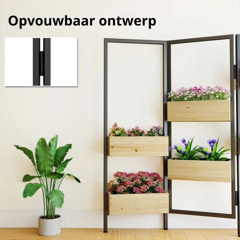 Nancy's Porrena Plantenbak - Bloembak - Plantenrek - 6 Plantenbakken - Dennenhout - 115 x 20 x 110 cm