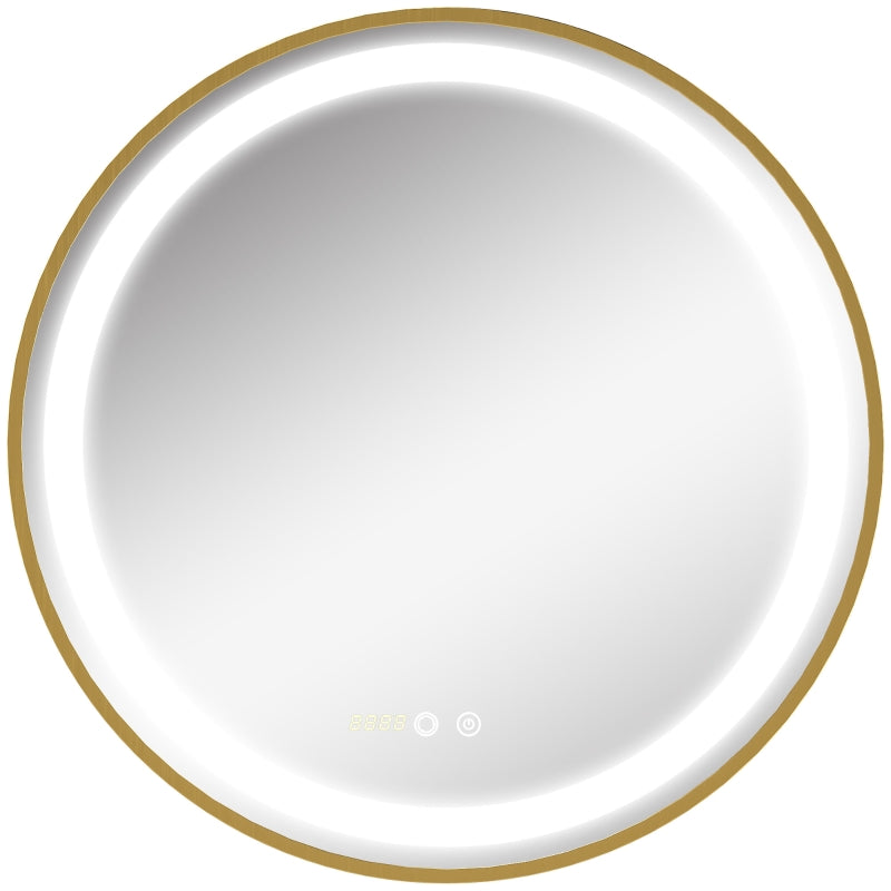 Nancy's Derby Round mirror with LED lighting, clock display, memory function, gold