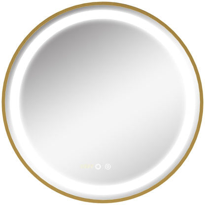 Nancy's Derby Round mirror with LED lighting, clock display, memory function, gold